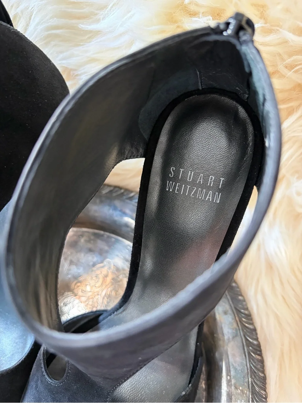 Stuart Weitzman Hot Stuff Black Suede Cutout Open Toe Heels Booties Size 6